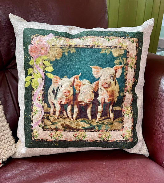 Printed Cushion Vintage Piglets